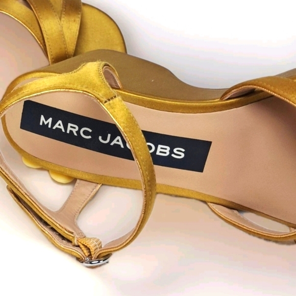 Marc Jacobs Gold Satin Embellished Platform Sandals - Picture 7 of 11